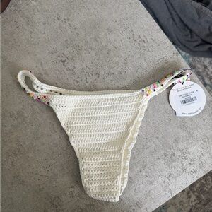 Hand-Crocheted White Bikini Bottom with Multicolor Bead Detail